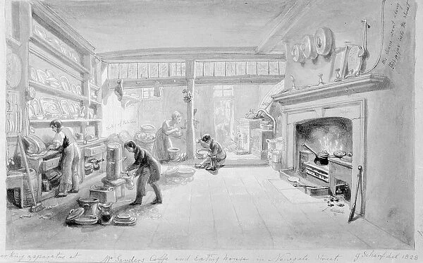 The Kitchen of Mr. Sanders Coffee and Eating House, Newgate Street, 1828 (w  /  c