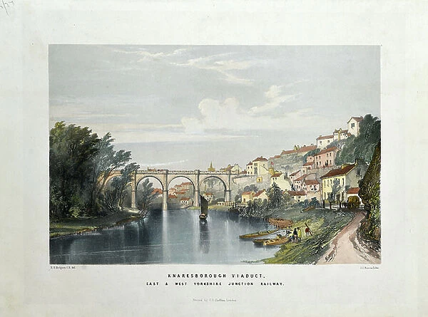 Knaresborough Viaduct, East and West Yorkshire Junction Railway, c. 1850 (coloured litho on paper)