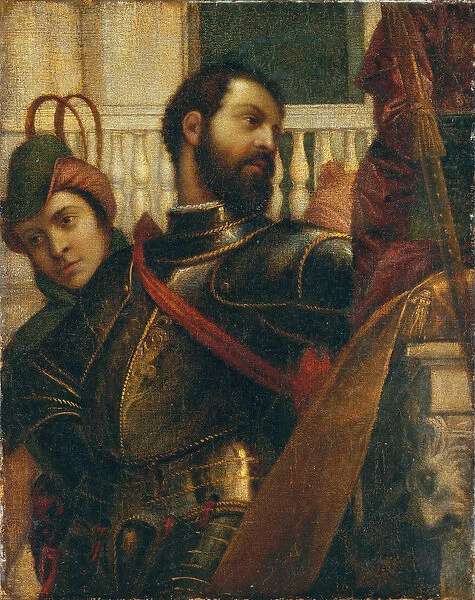 A knight and his page: a fragment (oil on canvas)