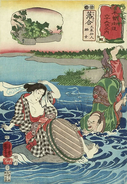 Kume Sennin falls into a river at the sight of a bare-breasted woman crouching on a rock