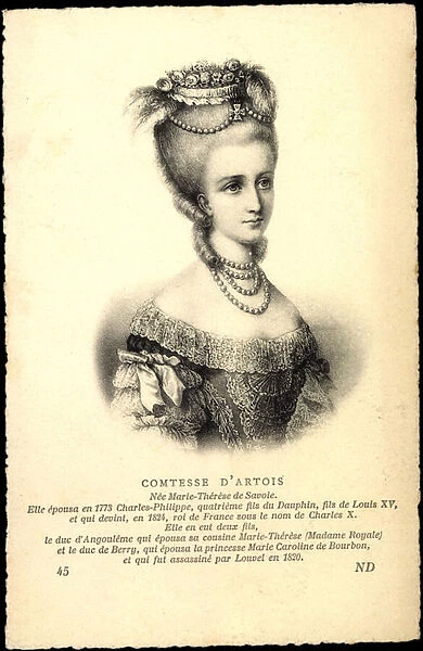 Kunstler Ak Comtesse d Artois, Marie Therese de Savoie, Epousa 1773 (b  /  w photo)