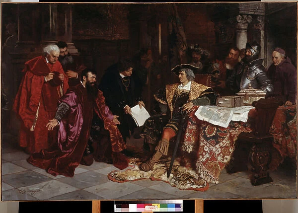 'L empereur Maximilien Ier (1459-1519) recoit les ambassadeurs venitiens a Verone'(The Emperor Maximilian receives the Venetian Ambassadors in Verona) Peinture de Carl Ludwig Friedrich Becker (1820-1900)