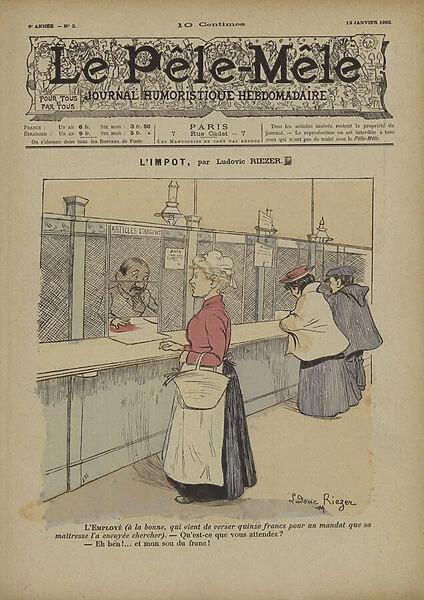 L impot. Illustration for Le Pele-Mele, 1902 (colour litho)