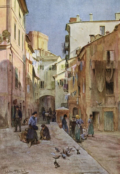 La Piazza, Sestri Levante (colour litho)