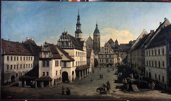 'la place du marche de Pirne, Allemagne'(The Market place in Pirna) Peinture de Bernardo Bellotto (1720-1780) 1752-1755 Moscou, musee Pouchkine