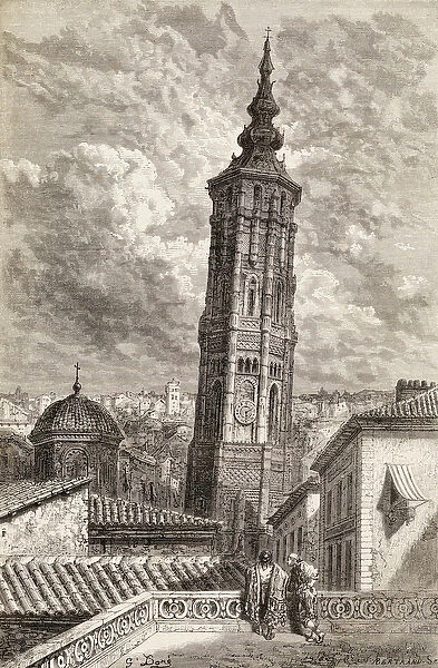 La Torre Nueva, Zaragoza in the 19th century, 1878 (wood engraving)