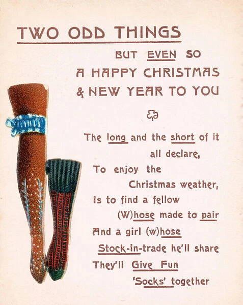 Ladies Stocking and Sock, Christmas Card (chromolitho)