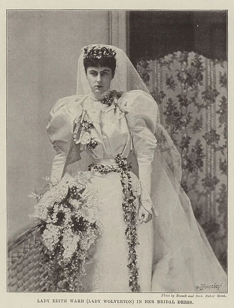 Lady Edith Ward (Lady Wolverton) in her Bridal Dress (b  /  w photo)