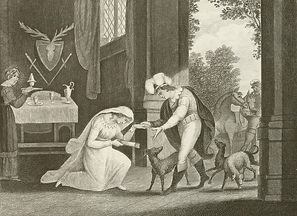 Lady Gray petitioning Edward IV for her lands (engraving)