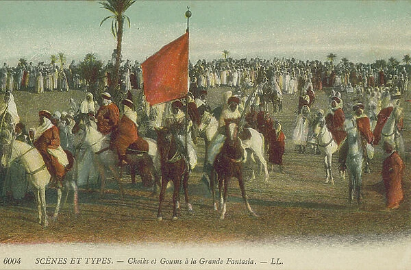 L'Algerie  /  Algeria: Cheiks et Goums a la Grande Fantasia (colour photo)