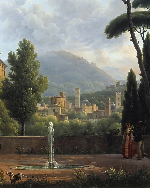 Landscape has the Fountain Detail of a painting by Joseph Bidault (1758-1846)