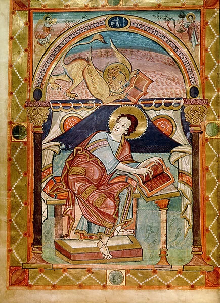 Lat 8850 f. 81v St. Mark, French, from the Court School of Charlemagne (vellum)