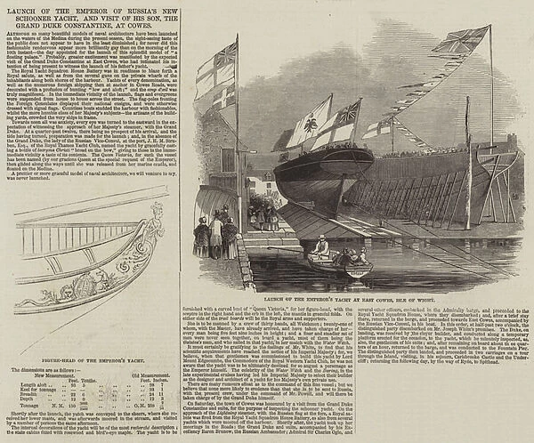 Launch of the Emperor of Russias New Schooner Yacht, and Visit of his Son, the Grand Duke Constantine, at Cowes (engraving)
