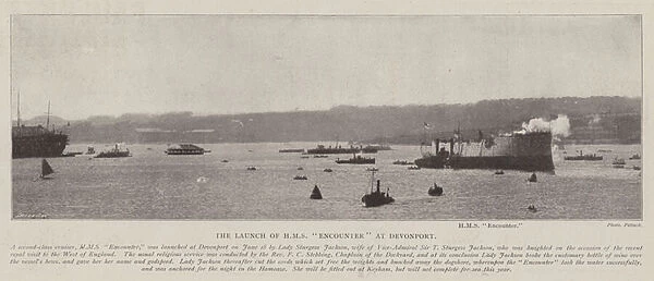 The Launch of HMS 'Encounter'at Devonport (b  /  w photo)