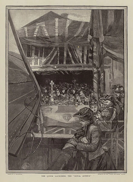 Launch of HMS Royal Arthur by Queen Victoria, 26 February 1891 (engraving)