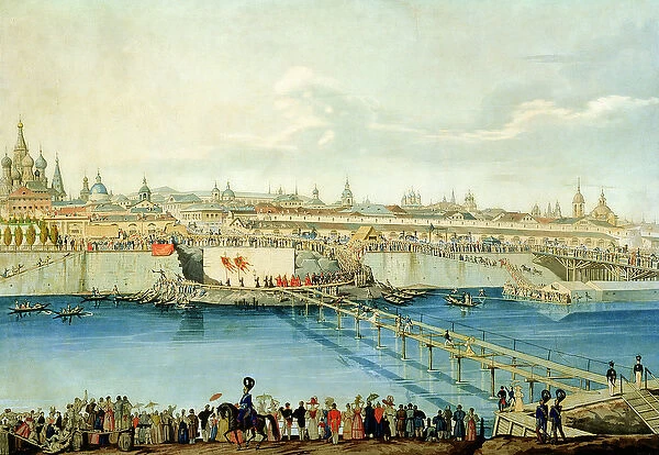 Laying of the Moskvoretsky Bridge in Moscow, 1830 (oil on canvas)
