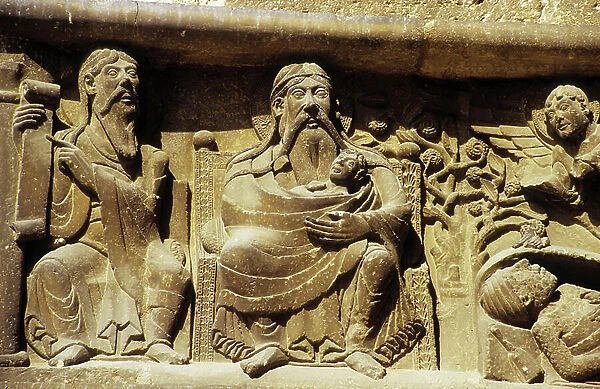 Lazarus in Abraham's womb. Frieze (detail) of the 12th century (sculpture)