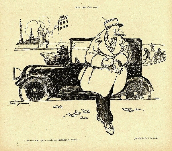 Le Laugher rouge, Satirique en N & B, 1918_12_21: War of 14 -18, Eiffel Tower, Soldier's Life, Smoking - Officer - Illustration by Rene Jouenne (? -1936)