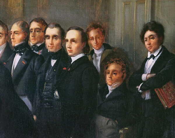 Lecture in the Foyer of the Comedie Francaise, 26 May 1828 (oil on canvas) (detail)