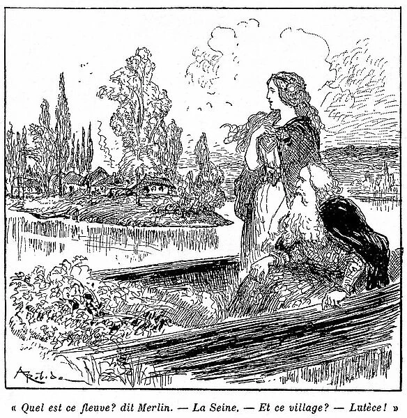 Legendary Paris: Merlin and the Fee Vivianne arrive in front of the island where the city will be born - ' What is this river? La Seine - And this village