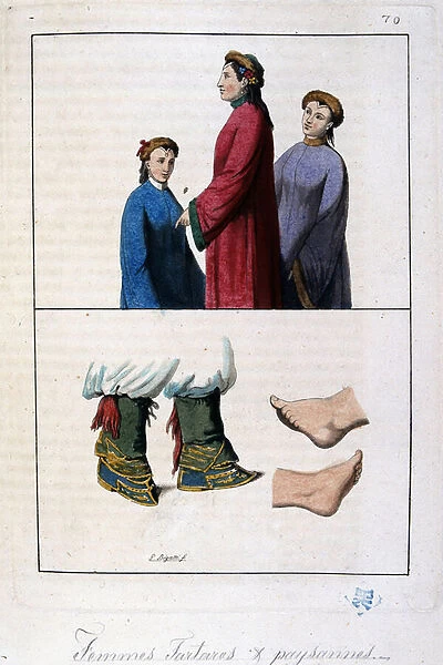 Les pieds banddes des femmes chinoises - in 'Le costume ancien et moderne'by Ferrario, ed. Milan, 1819-20