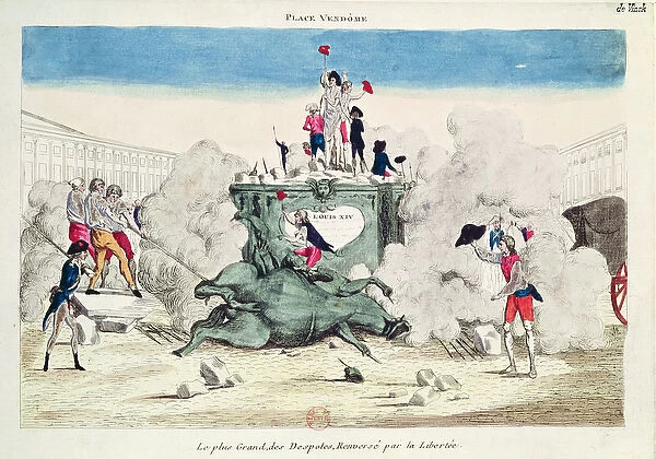 Liberty toppling the statue of the Greatest Despot in the Place Vendome on 11th August 1792