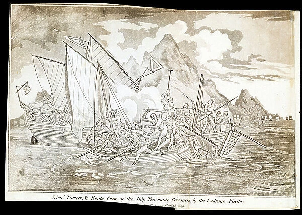 Lieutenant Turner, & Boats Crew of the Ship Tea, made Prisoners, by the Ladrone Pirates (print)