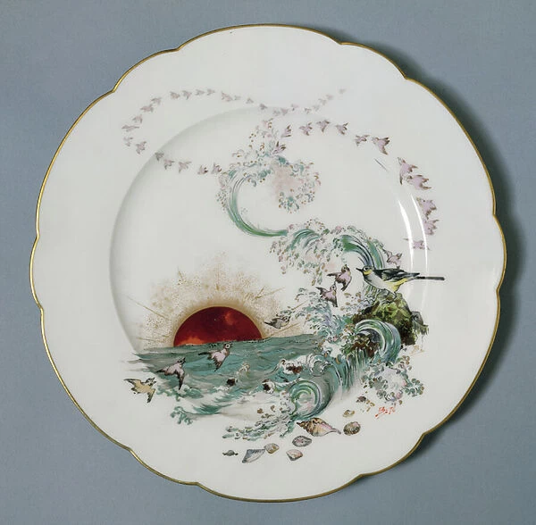 Limoges plate with a seascape design (porcelain)