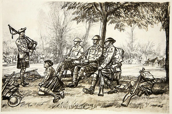 Out of the line, illustration from 'The Western Front', pub. by Country Life Ltd, 1917 (litho)