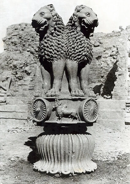 Lion capital from the Pillar of Emperor Ashoka. Available as Framed Prints,  Photos, Wall Art and other products #12785326