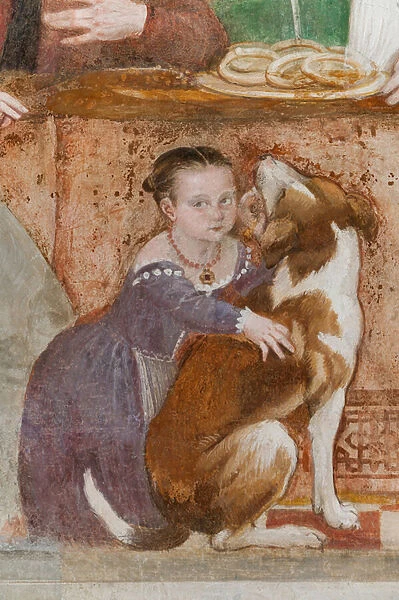 Little girl and dog, detail of The Banquet, c. 1570 (fresco)
