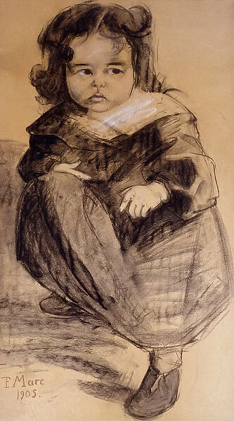 Little Girl with a White Collar, 1905 (charcoal and coloured chalks on paper)