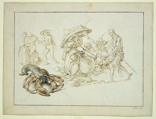 Lobster and Two Witches, c.1602 (pen & w / c on paper)