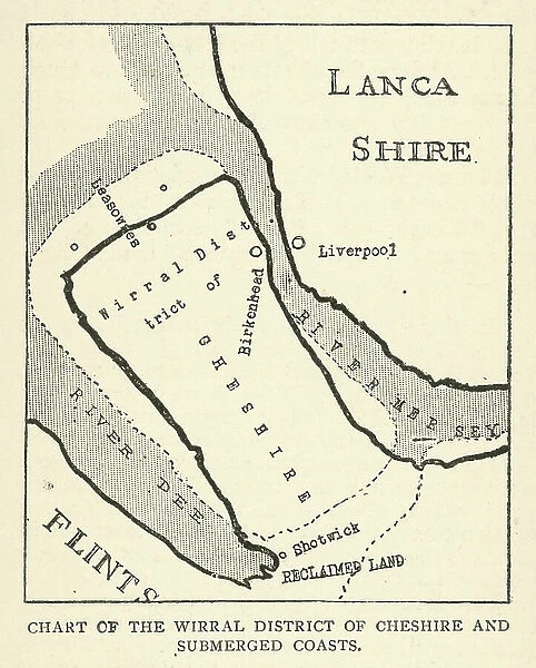 Lost England: Chart of the Wirral District of Cheshire and submerged coasts (litho)