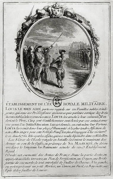Louis XV (1710-74) Visiting the Ecole Militaire in Paris, 12nd August 1760, engraved