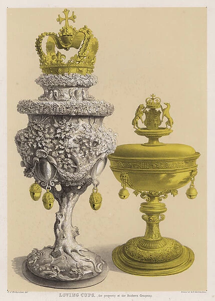 Loving cups, the property of the Barbers Company (colour litho)