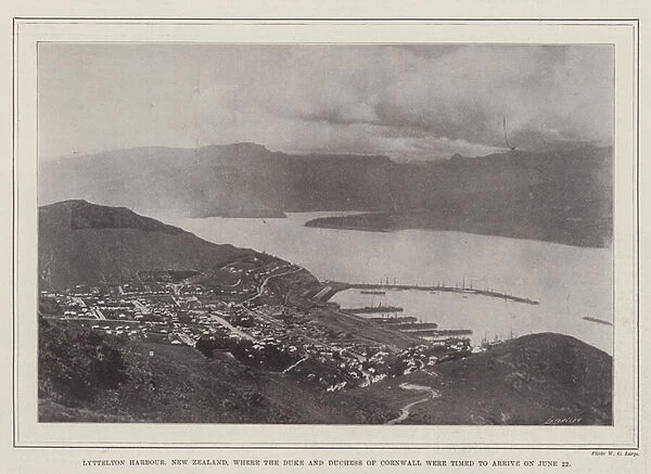 Lyttelton Harbour, New Zealand, where the Duke and Duchess of Cornwall were timed to arrive on 22 June (b  /  w photo)
