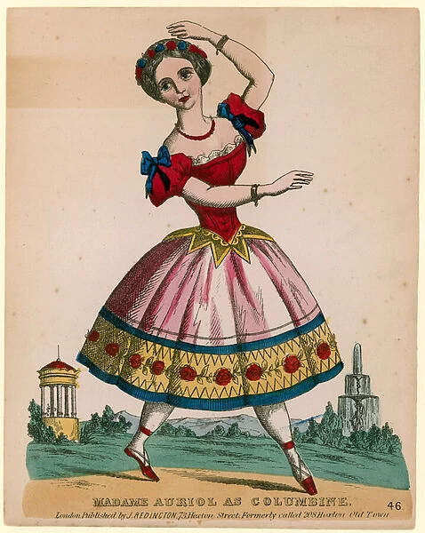 Madame Auriol as Columbine (coloured engraving)