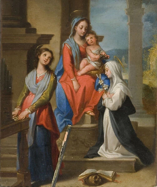 The Madonna and Child with Saints (oil on metal)