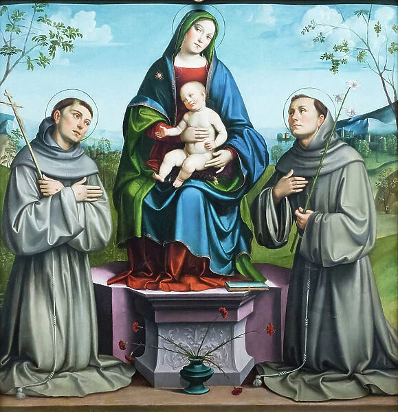 Madonna and Child with st Francis of Assisi and st Anthony of Padua, 1500 circa, (oil on panel)