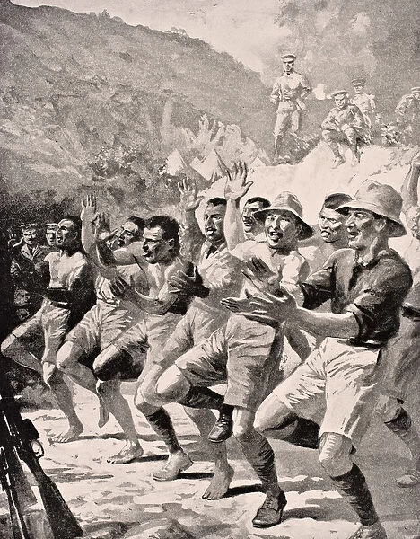 Maori soldiers perform a Haka at Gaba Tepe on the Gallipoli Peninsula Turkey 1915