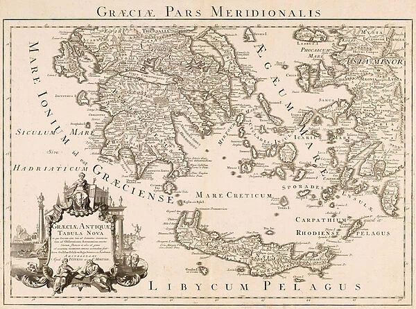 Map of ancient Greece and part of Turkey (engraving)