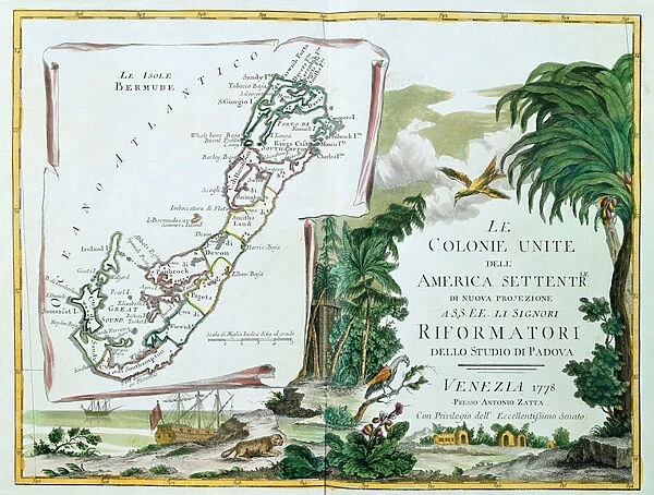 A Map of Bermuda, 1775-85 (hand coloured engraving)