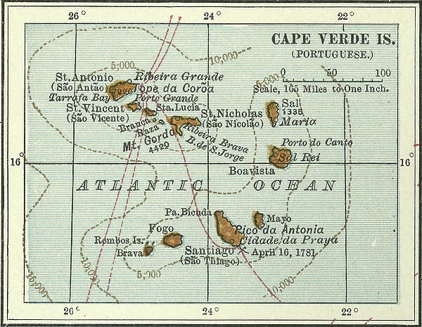 Map of Cape Verde Islands, c.1900 (engraving)