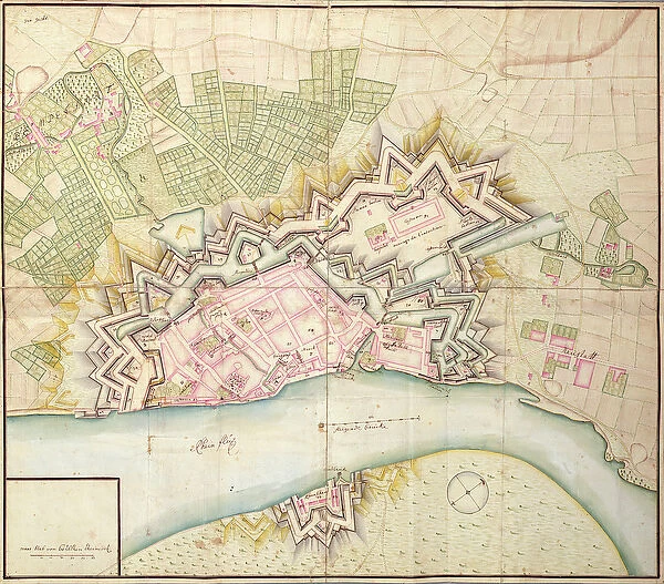 Map of Dusseldorf, 1736 (pen & ink on paper)