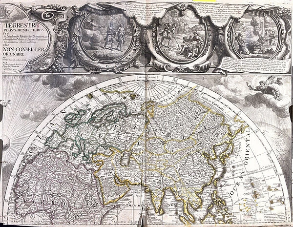 Map of the northern hemisphere of the world, 1708 (etching, 1717)