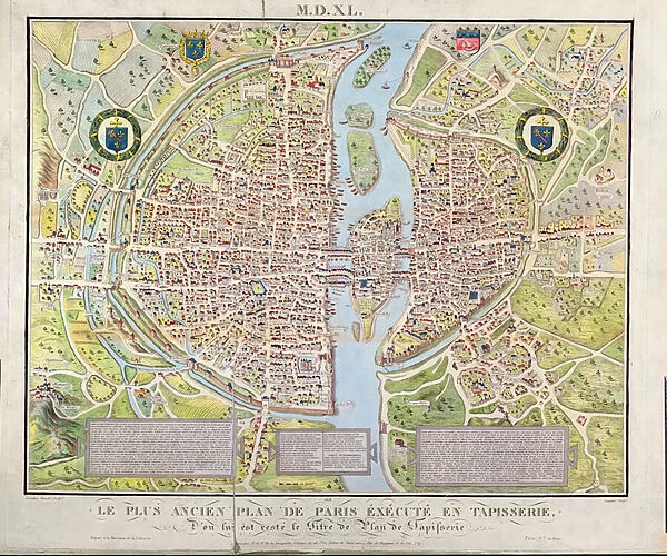 Map of Paris c. 1540, known as the Plan de la Tapisserie, made as a tapestry c