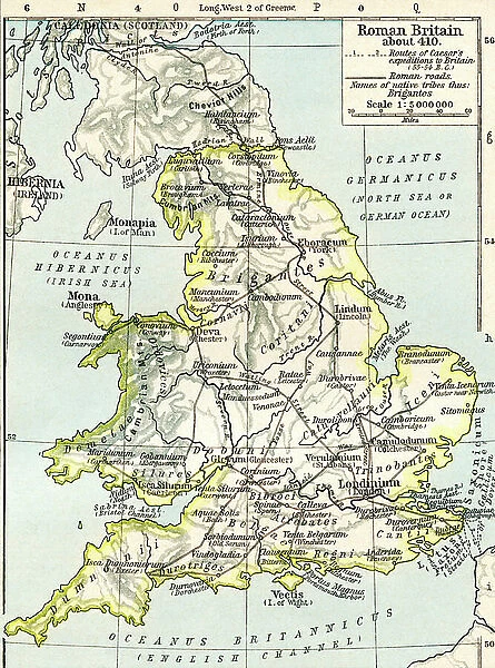 Map of Roman Britain c. 410. From Historical Atlas, published 1923 (print)