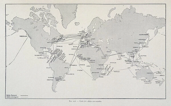 Map of submarine cables worldwide - in 'Through electricity' by G