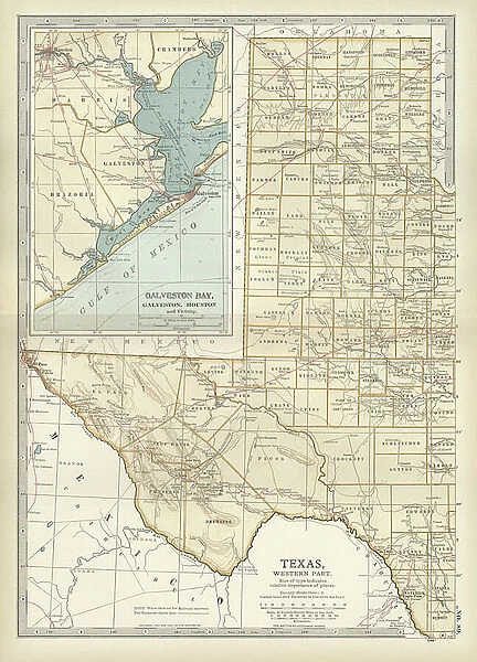 Map of western Texas with Galveston, c.1900 (engraving)